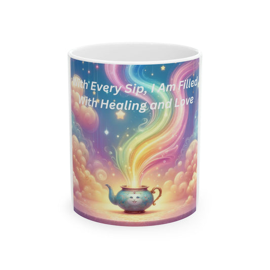 Whimsical Healing Ceramic Mug - "With Every Sip, I Am Filled With Healing and Love"