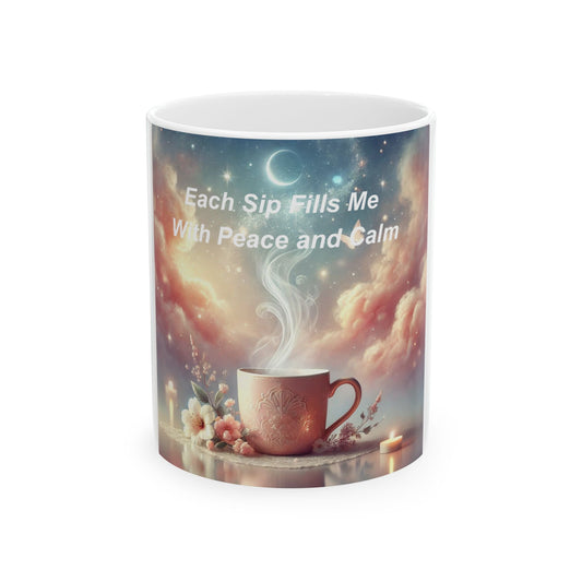 Peaceful Sip Ceramic Mug - Inspirational 11oz & 15oz Coffee Cup with Calming Design